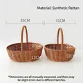 Two-piece set of woven plastic rattan baskets in two sizes for picnic and gift packaging - Handheld Basket Set of 2 / Large 35x27x12cm Small 31x25x12cm
