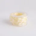 Elegant cream organza ribbon with pearls on spool for gift wrapping and floral decoration. - 5 Yards/Roll / Beige