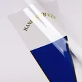 Elegant transparent flower bouquet bag with blue triangle and gold HAND BOUQUETS text - 30 Pieces/Pack (28x44cm) / Dark Blue