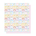 Papel de regalo con patrón de perro kawaii y diseño de cuadrícula en colores pastel - Púrpura