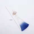 Elegant white and blue gradient Chinese style tassel pendant with fan charm, 16cm total length - 5 Pieces / Blue