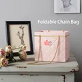 Elegante borsa regalo per fiori in carta trapuntata rosa con catena oro - Borsa a Tracolla Trapuntata Rosa Fumo