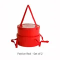 Festive red round gift box set of 2 with transparent window and ribbon handle - Set of 2 / Festive Red