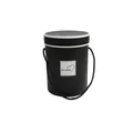 Elegant black cylindrical flower gift box with white trim, heart label and rope handle. - Mini Hug Bucket / Single Piece / Black