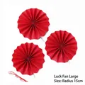 Large red pleated paper fan set for Lunar New Year home decor, 15cm radius pack of 3 - Large Red Pleated Fan / Set of 3