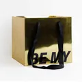 Square gold metallic gift handbag with black ribbon handles and 'BE MY' text design - 2 Pcs/Set / Gold / 26x26x24cm