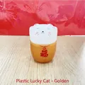 Festive golden plastic Maneki-neko lucky cat figurines, set of 6 for prosperity decor - Plastic Lucky Cat / Set of 6 / Gold