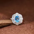 Detailed macro view of an S925 sterling silver ring featuring a vibrant oval blue topaz. - Adjustable Open / Natural Swiss Blue Topaz