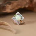 Macro view of vintage S925 silver ring with natural opal and colorful gemstones - Natural Opal (R548) / Adjustable/With Gift Box