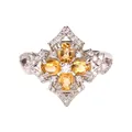Close-up of vintage S925 silver ring with four oval-cut yellow citrine gemstones - Natural Citrine (R565)