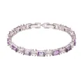 Detailed view of sterling silver bracelet with purple amethyst and clear crystal flowers - Natural Amethyst Bracelet / Purple