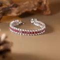 Detailed view of elegant S925 silver bracelet set with ruby and white gemstones - Natural Ruby Bracelet