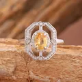 Macro close-up of S925 silver ring featuring an octagonal frame and yellow gemstone - Adjustable Ring (R521) / Natural Citrine Ring