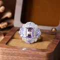 Vintage S925 silver ring with natural amethyst and topaz in a premium wooden gift box. - Natural Tanzanite and Amethyst