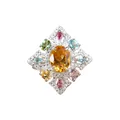 Macro view of multi-colored natural gemstone ring in s925 silver vintage setting. - Natural Citrine (R548) / Adjustable/With Gift Box