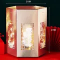 Hexagonale goldene Neujahrsgeschenkbox mit LED-Licht und Koi-Muster, 21x27 cm - Fortune-Gold / 21x27cm