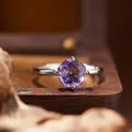 Detailed macro shot of a faceted purple amethyst ring set in S925 sterling silver metal - Natural Amethyst Ring