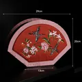 Chinese style fan-shaped gift box with elegant crane embroidery, dimensions 29x20x13cm - 29*13*20cm / Pink