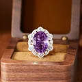 Close-up of vintage amethyst ring in S925 silver with sparkling halo detail - Ring / Natural Amethyst Ring