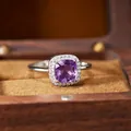 Detailed macro shot of an S925 silver Diana-style ring featuring a purple amethyst gem. - Natural Amethyst Ring (R603)