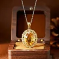 Large carat millennium cut citrine pendant necklace in gold plated S925 sterling silver - Pendant Necklace / Natural Citrine + Gold