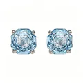 Detailed macro view of S925 sterling silver stud earrings with octagonal blue topaz gems - Stud Earrings / Natural Topaz Earrings