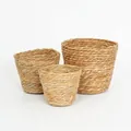 Set of three handwoven natural straw baskets for DIY floral gift packaging and storage - Fairy Kiss Flower Basket Set / Set of 3