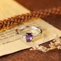 Vintage S925 sterling silver ring featuring a natural emerald-cut purple amethyst - Natural Amethyst Silver