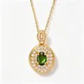 Detailed close-up of a gold-plated S925 silver necklace with a green diopside oval pendant - Natural Diopside Gold