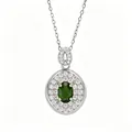 Close-up of elegant S925 sterling silver necklace featuring an oval green diopside pendant - Natural Diopside Silver