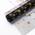 Black starry tulle mesh roll with gold foil star pattern for premium flower wrapping - Bright Starry Mesh / 50cmx5 Yards/Pack / Bright Starry Mesh - Black