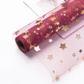 Elegant burgundy star patterned tulle mesh roll for flower wrapping and gift packaging - Starry Mesh Yarn - Matte Red, See Details