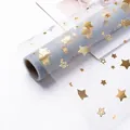 Premium grey tulle mesh fabric roll with gold foil star pattern for gift flower wrapping - Starry Tulle - Blue Grey *See Details