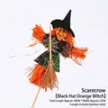 Witch scarecrow Halloween decoration featuring orange straw hair and a black hat on a stick - No.10 Black Hat Orange Witch / 1 Piece