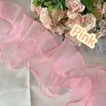 Elegant pink pleated organza mesh ruffle for ballet-style floral bouquet decoration - Ruffled Tulle - Puff Edging / Pink with Pink Edge