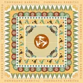 Exotic Dunhuang style wrapping paper featuring Three Rabbits motif in earthy tones. - 57*57cm / Joyful Rabbit