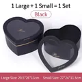 Elegant heart-shaped black gift box set with transparent window lids, large and small - Crystal Heart Open Window Gift Box 2-Piece Set / 29.5x26x13cm, 27x24x11.5cm / Black
