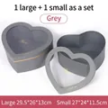 Set of 2 grey heart-shaped gift boxes with transparent lids for flower packaging - Crystal Heart Open Window Gift Box 2-Piece Set / 29.5x26x13cm, 27x24x11.5cm / Gray
