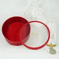 Empty round red gift box for flowers and snacks with transparent lid featuring Best logo - Large Round Waterproof Plastic Model / Burgundy