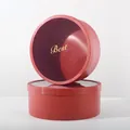 Elegant round red gift box featuring a transparent lid with gold Best script print - Round Open Window 2-Piece Waterproof Plastic Box Set / Burgundy