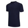 Detail shot of navy blue quick-dry athletic t-shirt featuring fine mesh texture - EU Size 5XS / Tops / Dark Blue