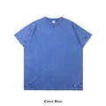 Camiseta de algodón azul real pesado de 300g estilo americano con detalles desgastados - S / Tops / Azul Real