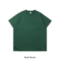 Camiseta pesada de algodón verde oscuro con lavado vintage y detalles de roturas - S / Tops / Verde Oscuro