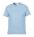 Gedetailleerd vooraanzicht van lichtblauw 150g katoenen T-shirt met ronde hals - Lichtblauw