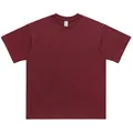 Heavyweight 300g pure cotton unisex loose fit crew neck short sleeve T-shirt in maroon - Burgundy