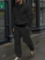 Men's black ribbed stand collar tracksuit set with zipper sweatshirt and pants - S / Top And Bottom / Black