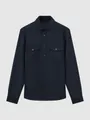 Front view detail of a navy blue textured long-sleeve men's casual shirt jacket - S / Tops / Navy Blue
