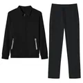 Detail view of men's black jacquard grid casual 2-piece set with zip jacket and pants - S / Top And Bottom / Black