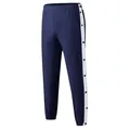 Men's navy blue athletic track pants featuring side snap buttons and white stripes detail - S / Bottoms / Navy Blue