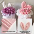 DIY plush bunny ear bouquet packaging kit with pink faux fur fabric and shapeable ears - Pink Rabbit Ears Bouquet Material Kit / Pink